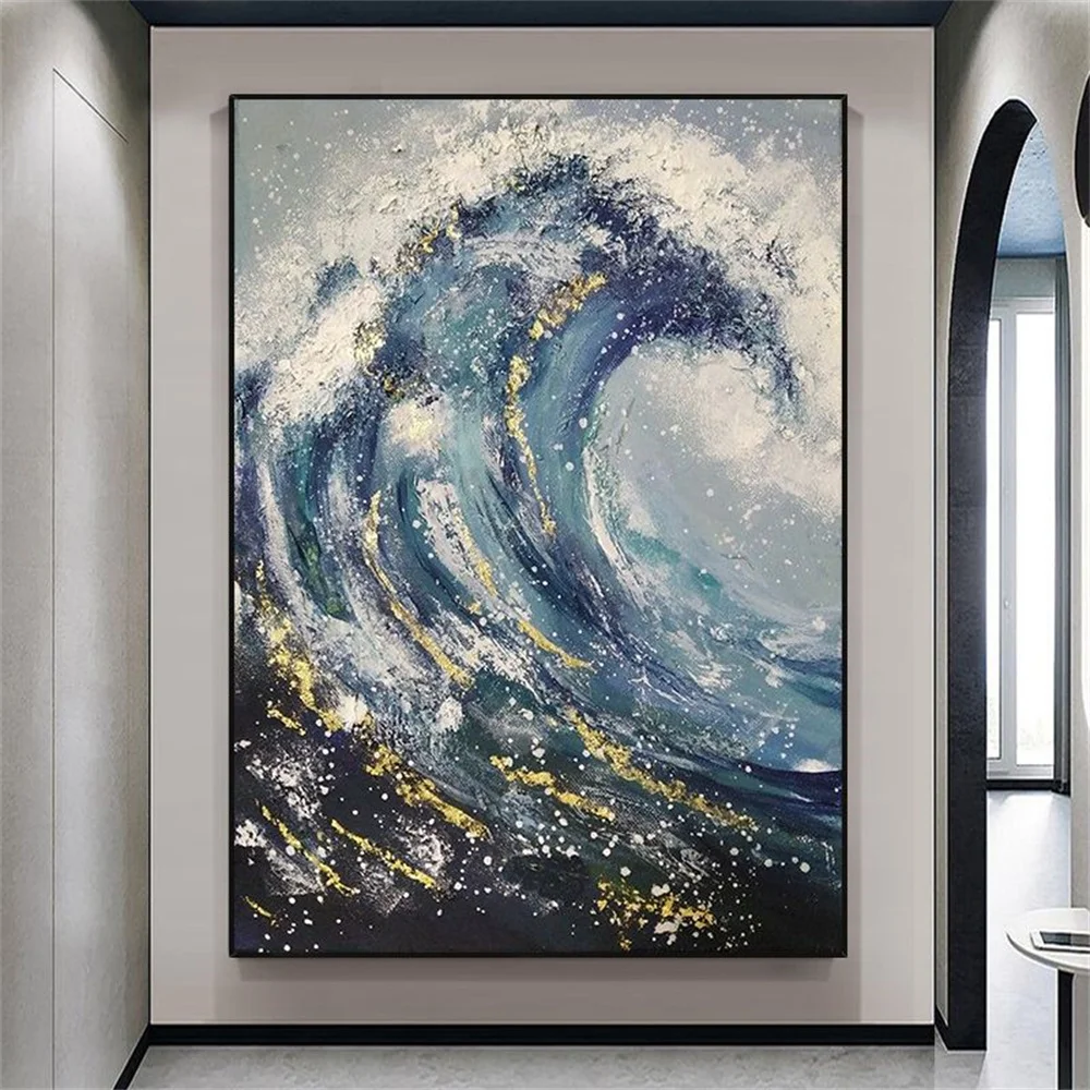 

Pure Hand-Painted High-Quality Black And White Ocean Wave Texture Abstract Oil Painting Home Decoration Room Modern Fashion Art