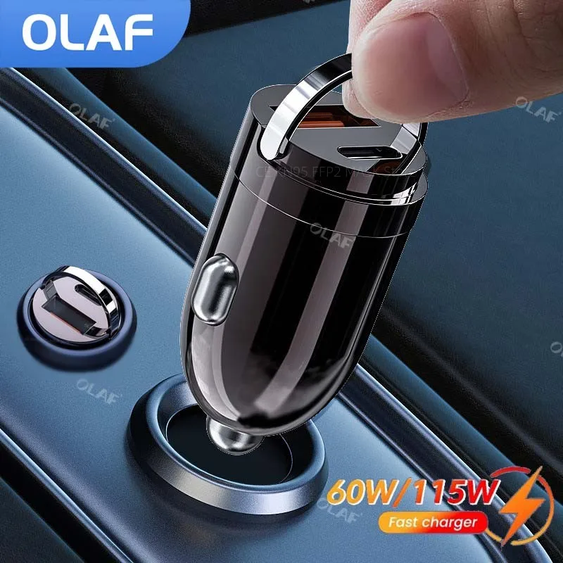 

Olaf 60W/115W Mini Car Charger Lighter Fast Charging for iPhone QC3.0 PD USB Type C Car Phone Charger for Xiaomi Samsung Huawei