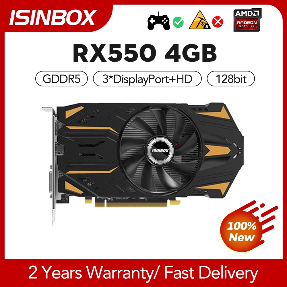 

ISINBOX RX550 видеокарта PCI-E 3,0 X16 128Bit 4GB GDDR5 DisplayPort DVI-D HD видеокарты для AMD Radeon RX 550 4G Gaming
