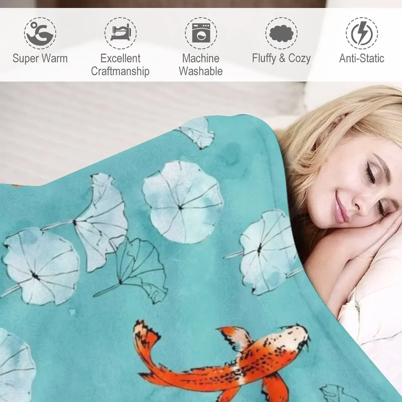 Waterlily koi в бирюзовом цвете одеяла для ребенка мягкие клетчатые диванные полярные