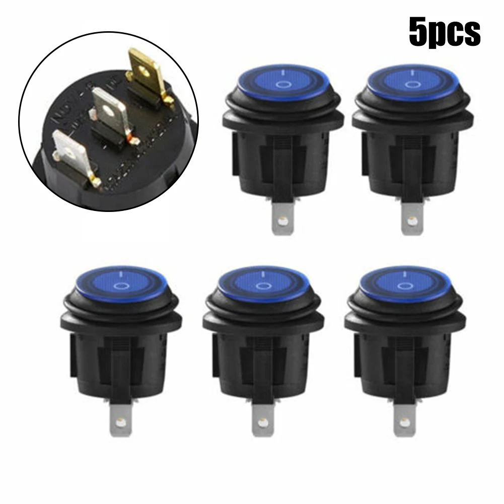 

5Pcs Car Round Rocker Dot Switches 12V ON/OFF Waterproof LED Blue Light Luminescence Toggle Switches For Car Boat Truck