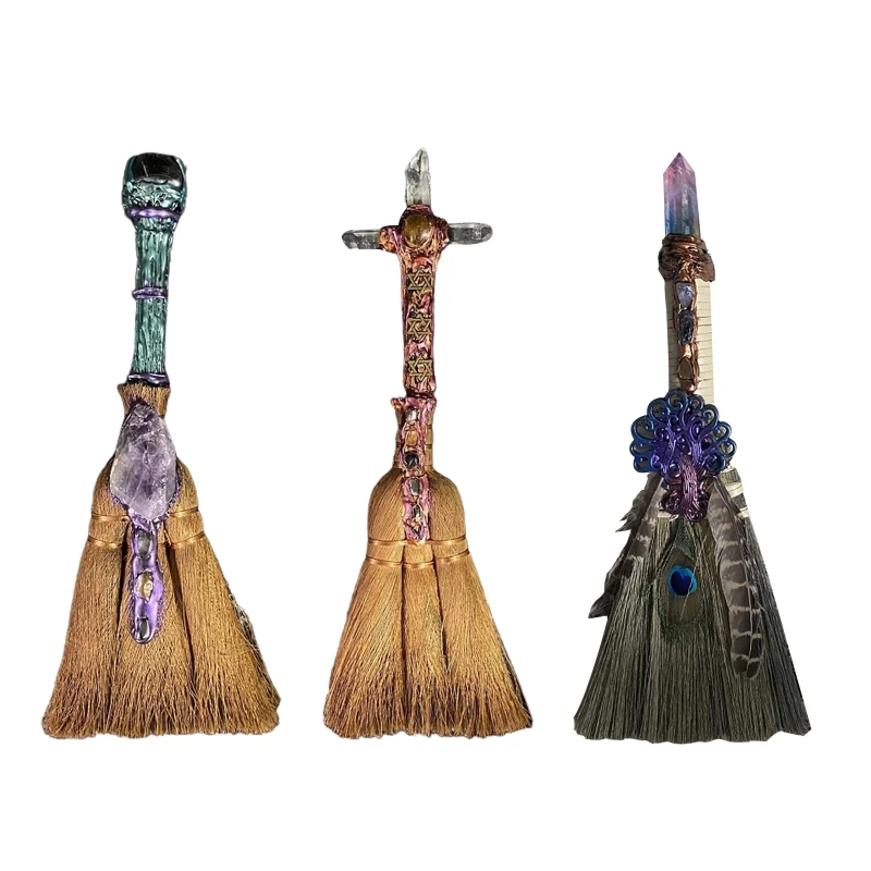 

Mini Halloween Brooms Mini Witch Broom Crystal Witch Broom Wiccan Altar Broom Pendant Home Halloween Decoration Broom