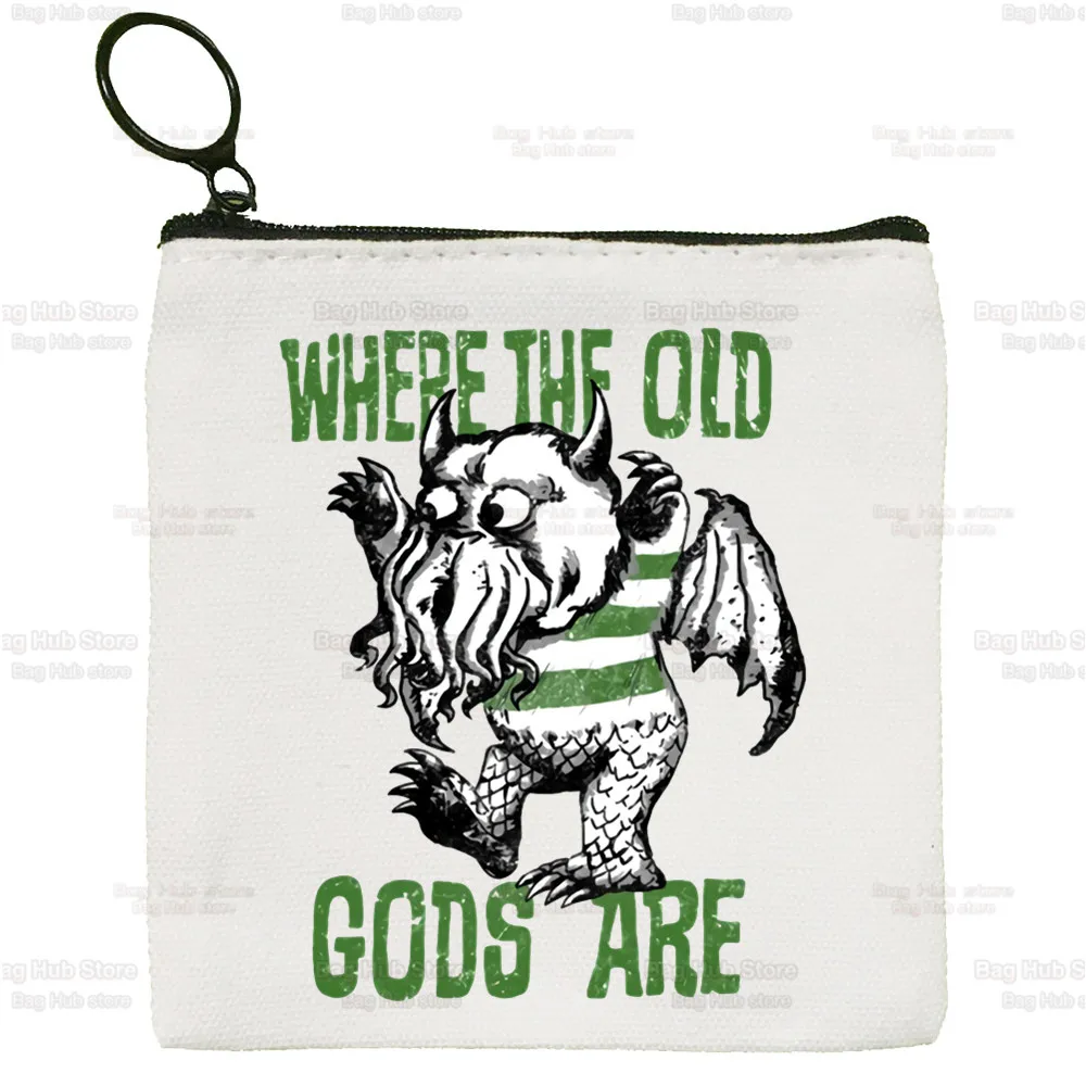 Cthulhu Lovecraft Small Square Bag Octopus Horror Coin Purse Card Bag Occult Halloween Key Bag Coin Clutch Bag Zipper Key Bag