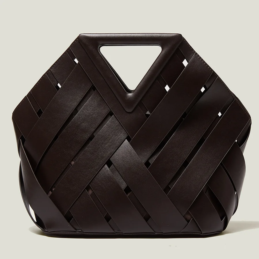 

2022 New Weave Leather Tote Bag Brand Design Triangle Handle Handbag Vintage Large Capacity Luxury Messenger Bag Shoulder Bag
