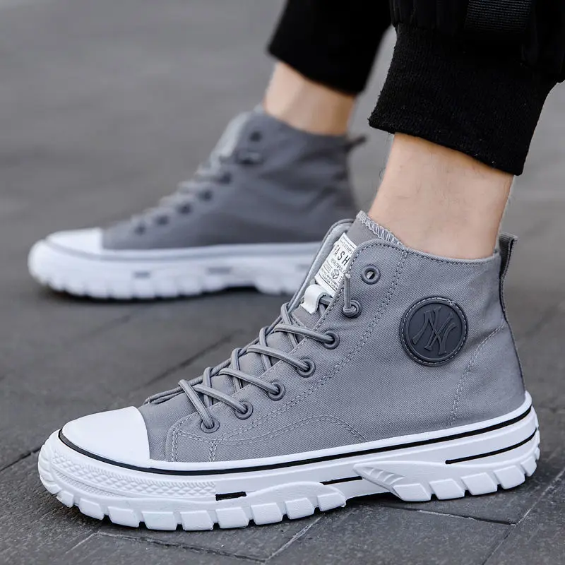 

Spring Autumn Men High Top Canvas Shoes Breathable Lace-up Sneakers Male Platform Nonslip Designer Vulcanized Footwear