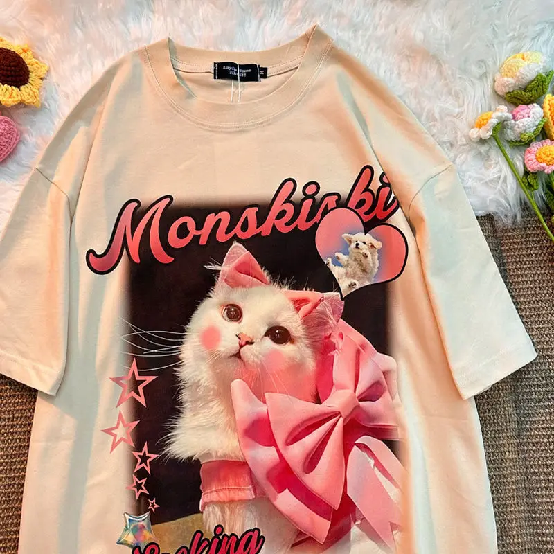 

Cotton Y2K Tops Vintage Cats Kittens T Shirts Women Girls Cute Cartoon Graphic Tee Summer Oversized Harajuku 2023