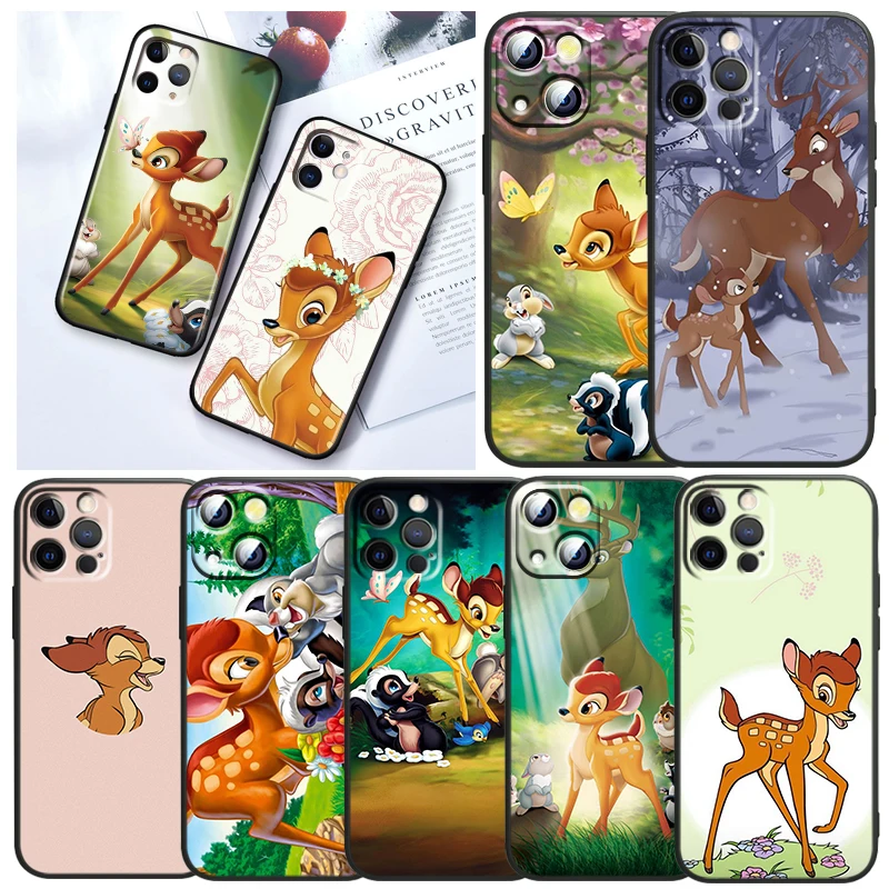 

Disney Bambi For Apple iPhone 13 12 Mini 11 XS Pro Max X XR 8 7 6 5 Plus SE 2020 Black Phone Case Soft Silicone TPU Funda Capa
