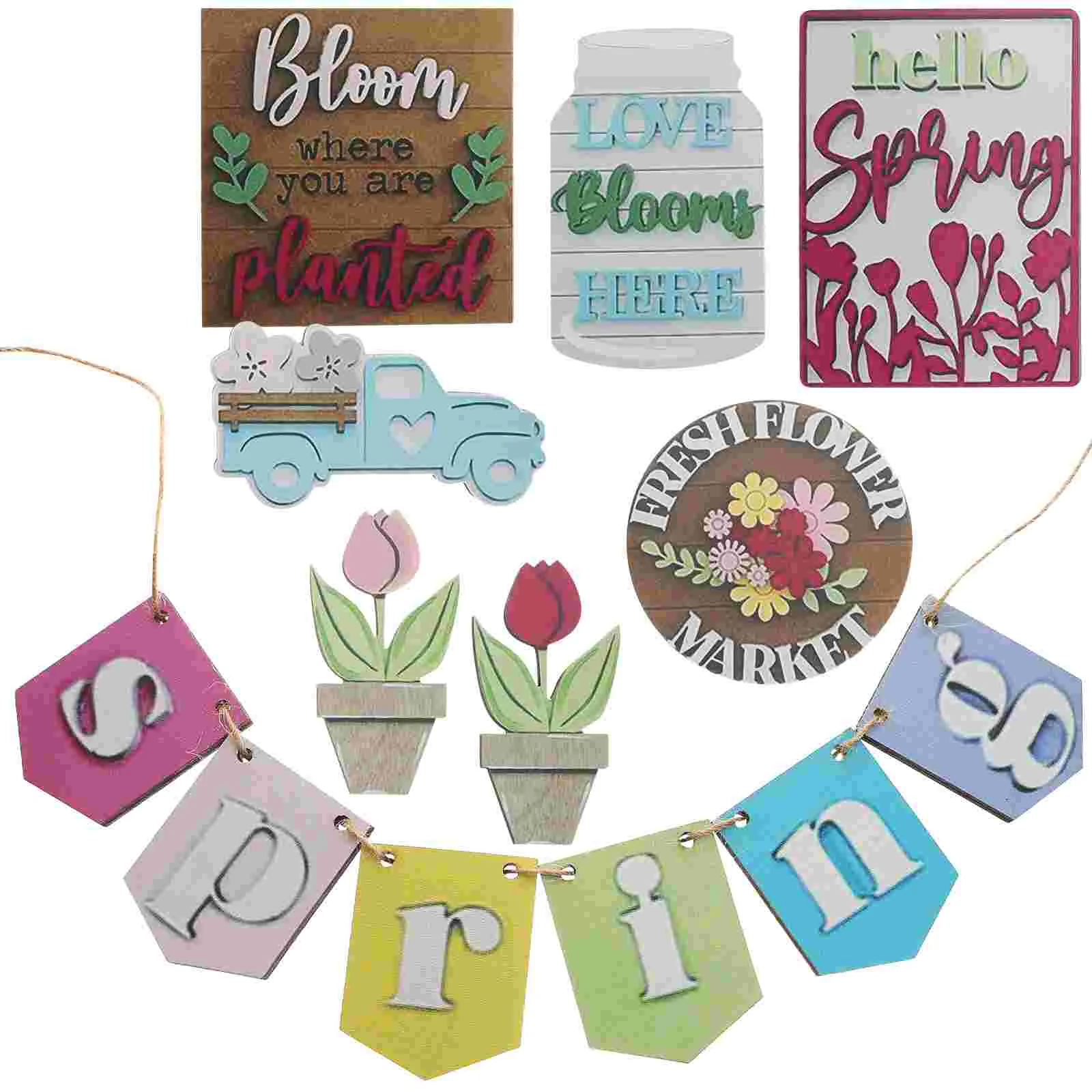 

Decor Tray Tiered Spring Easter Sign Farmhouse Table Wooden Tabletop Wood Kitchen Hello Set Tulips Centerpieces Rustic Ornaments