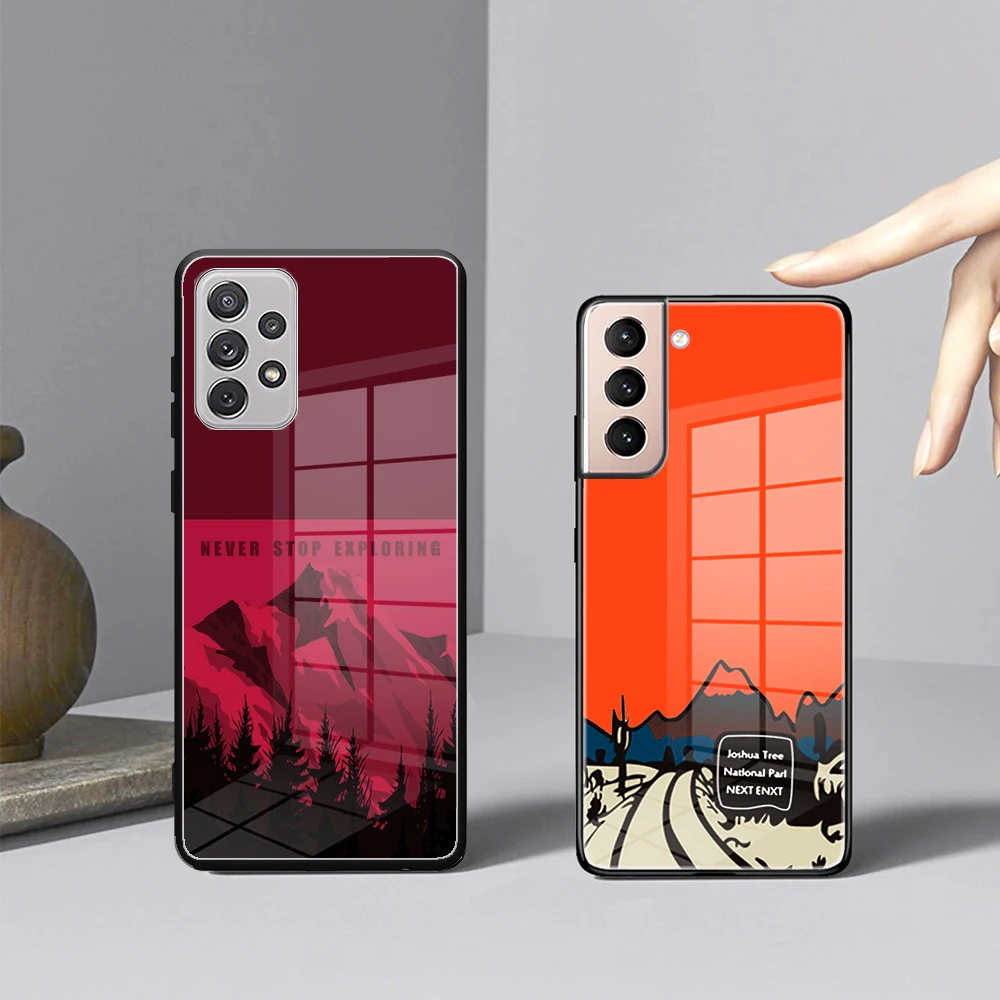 

Outdoor Brand faces Scenery Tempered Glass Phone Case for Samsung S22 S21 S20 Ultra Pro S10 9 Plus Note10 20 Ultra N-North Cover
