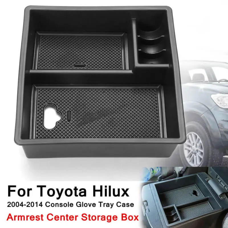 

Center Central Console Armrest Storage Box Tray Container Organizer Case Black For Toyota Hilux 2004-2014