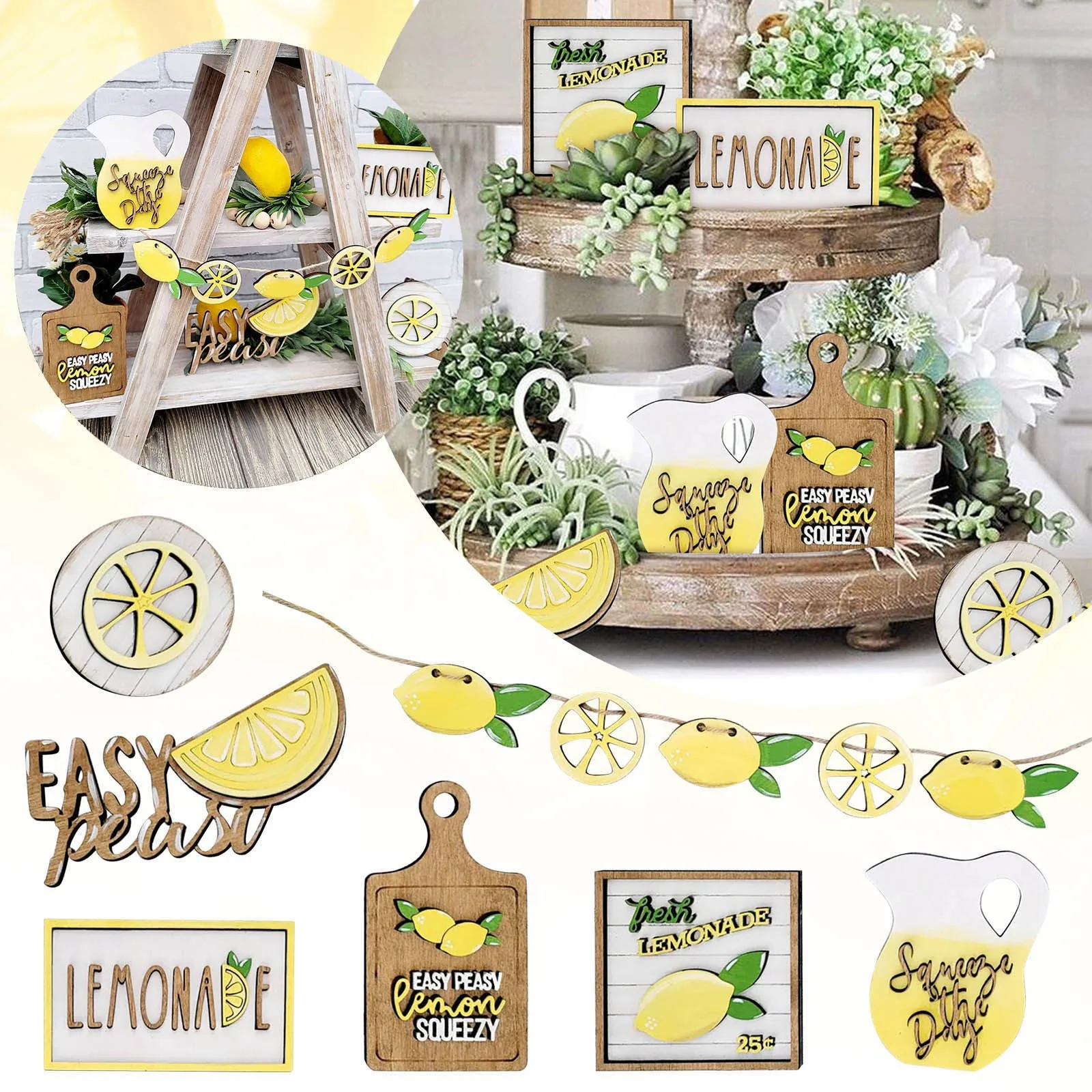 

Mini Wooden Signs Tiered Tray Decor Lemon Style Rustic Farm Decorations Easter St. Patrick's Day Summer Graduation Accessories