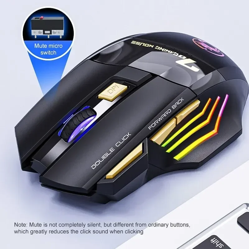 Фото Беспроводная игровая мышь USB IMICE GW-X7 3200 точек на дюйм, двухрежимная перезаряжаемая, 7 клавиш, бесшумная мышь 2,4 ГГц, Bluetooth, 7 цветов, светодиод для дыхания №3