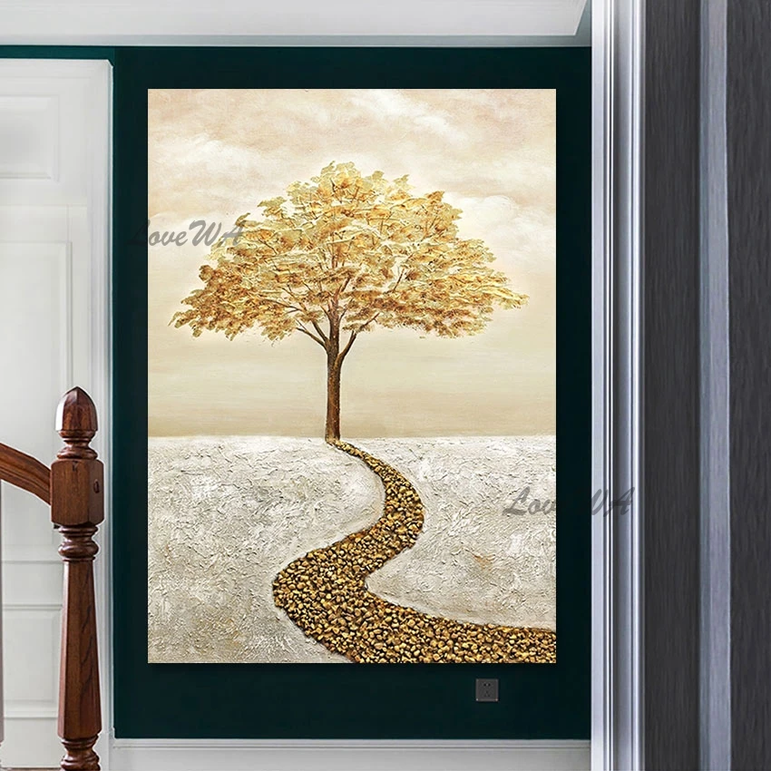 

Canvas Art Wall Living Room Decoration Picture Abstract Artwork No Framed High Quality Gold Foil Tree Landscape Oil Painting