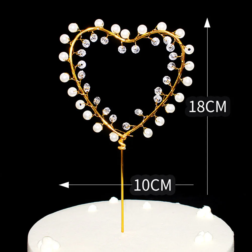 

1PCS Cupcake Cake Topper Card Insert Fashion Pearl Love Heart Cake Decoration For Home Wedding Happy Party Supplies