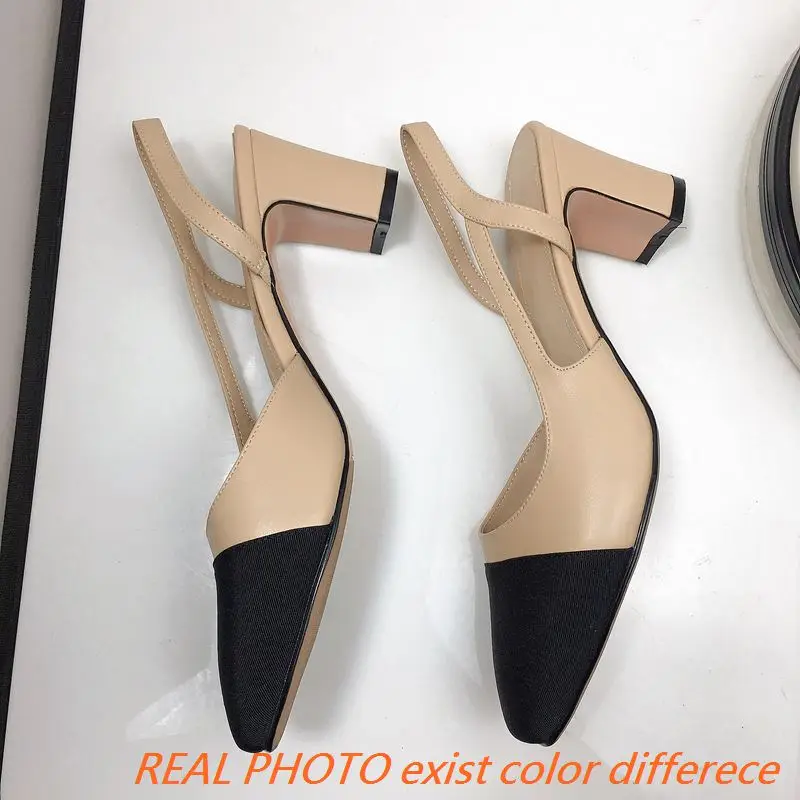 Big Size 45 Women Slingbacks Shoes High Heels Natural Genuine Leather Thick High Heel Cow Leather Mixed Colors Pumps Ladies images - 6