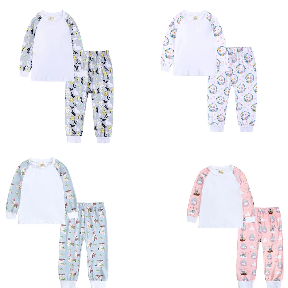 

Spring Easter Day Baby Kids Pajamas Set Long Sleeve Printed Bunny Egg Top Pants 2Pc Home Sleepwear For Boys Girls