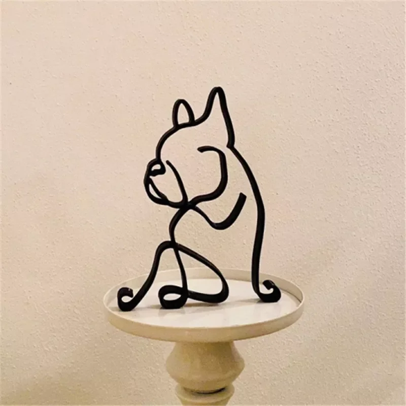 

Minimalist Art Iron Sculpture Retro Metal Black Lines Handmade Figurines Abstract Dog Ornaments Desk Art Decorations