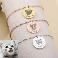 personalized pet portrait name wrist bracelets stainless steel gold color bracelet for women custom animal jewelry gifts 2022