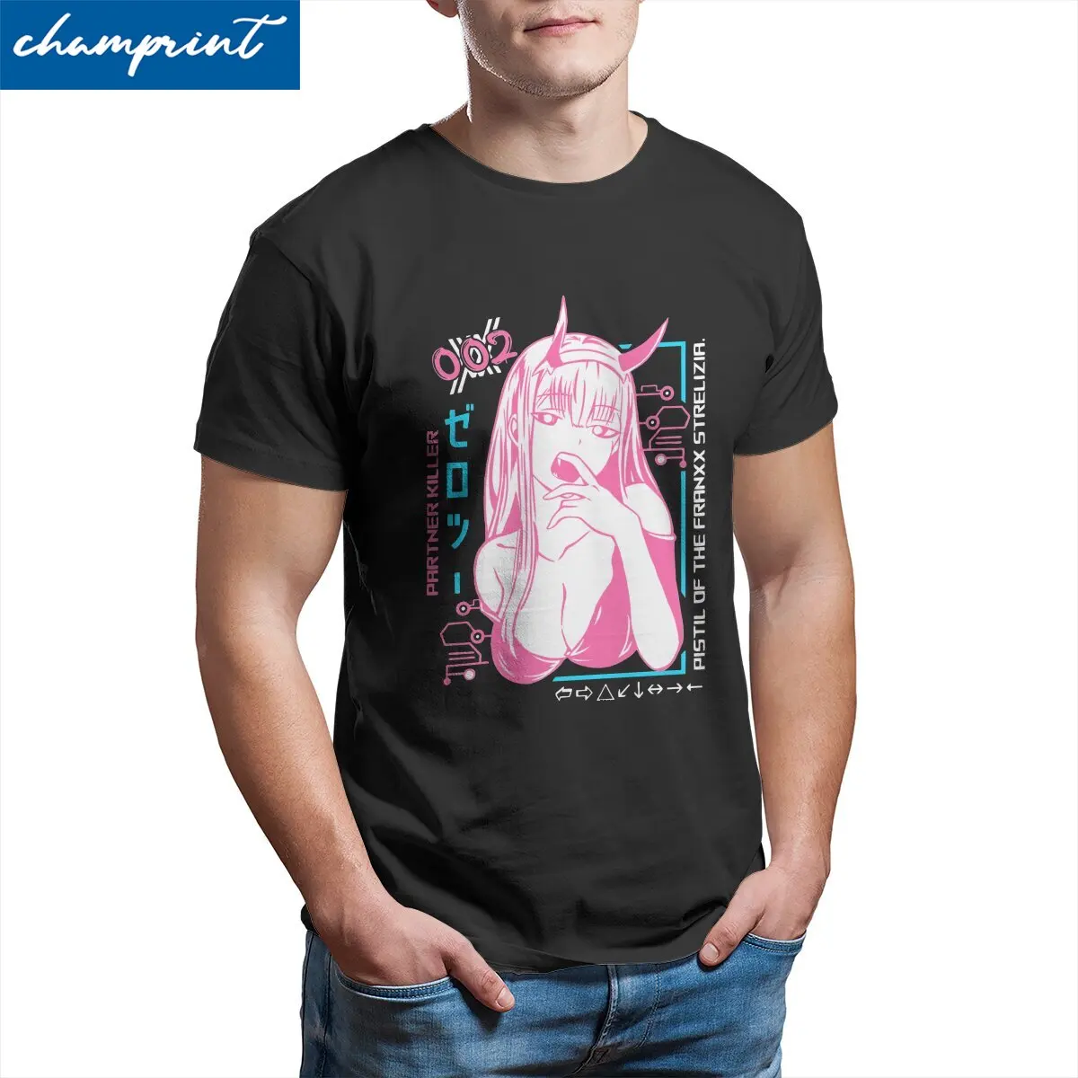 

Neon Zero Two Otaku Anime Men T Shirt Darling In The Franxx Vintage Tee Shirt T-Shirt Pure Cotton Gift Idea Clothes
