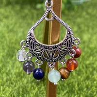 creative natural stone 7 chakra pendant vintage metal dangling colorful round bead reiki healing women charm jewelry necklace