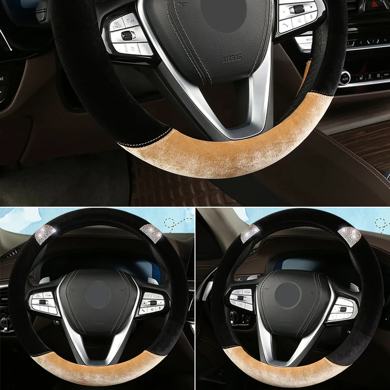 

1X Car Steering-Wheel Handle Covers Plush Warm Diamond Car Steering Wheel Cover Car-styling Auto Decoration Car Accessories