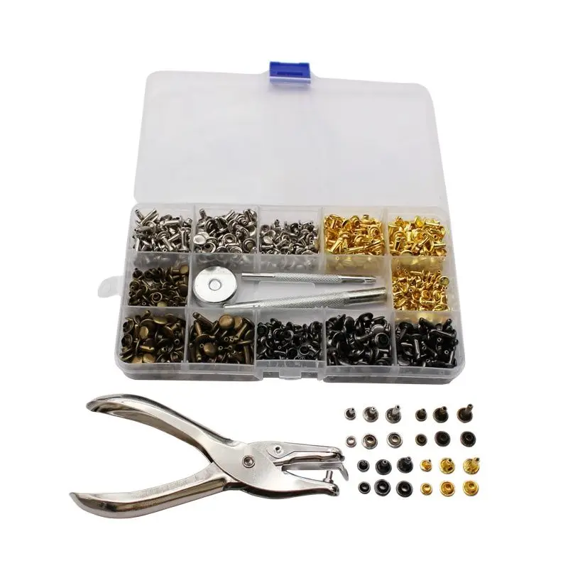 360 Sets Leather Rivets Double Cap With Fixing Tool Kit