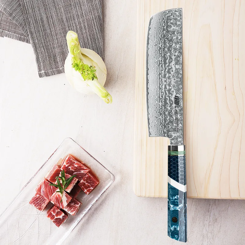 FINDKING 6 8 дюйма искусственная Смола Ручка 67 слоев Дамасская сталь 9Cr18MoV лезвие