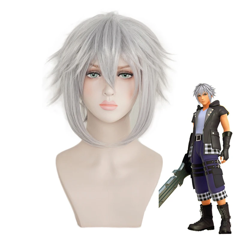 

Короткие мужские парики Kingdom Hearts III Riku, термостойкие синтетические волосы железо-серого цвета, для косплея, для костюма, с бесплатной шапочкой