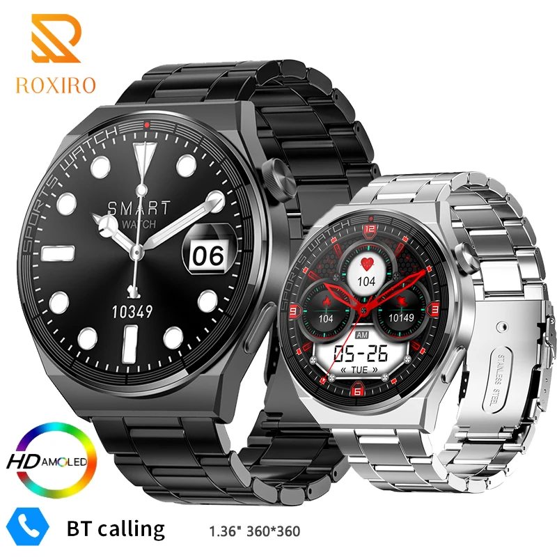 

Roxiro Smart Watch Bluetooth Calls Steel Belts IP68 Waterproof Fitness Sports Clock Smartwatches For Men For Android8.0 IOS 12.0