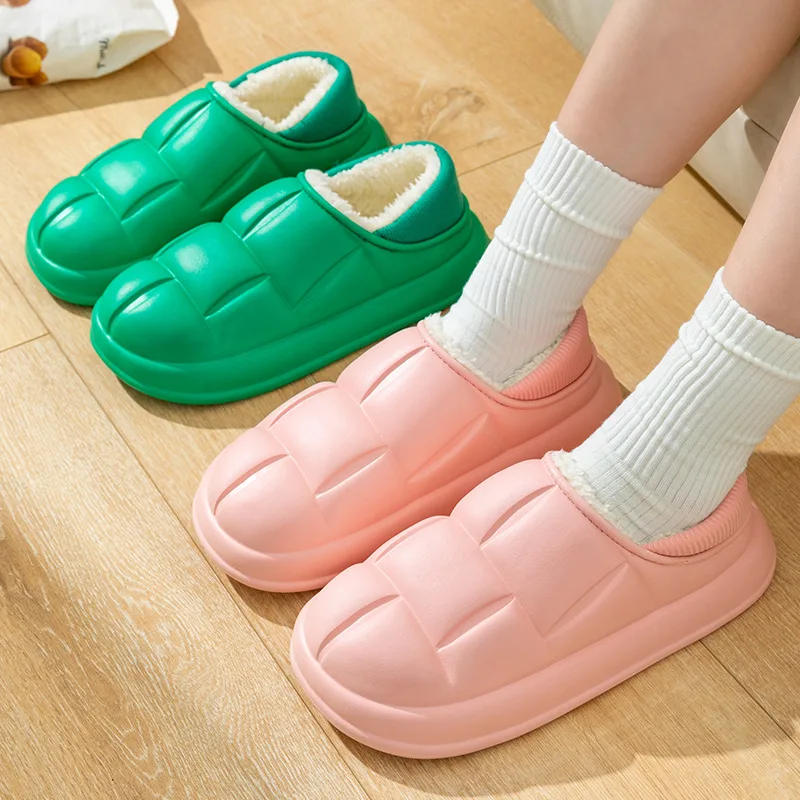 

Winter Slippers for Women Fur Waterproof Warm Plush Household Slides Indoor Cotton Non-slips Ladies Soft Slippers Couples Shoes
