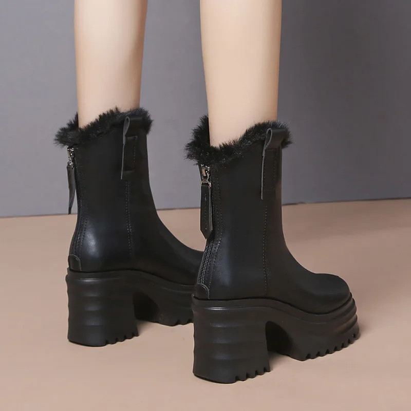 AIYUQI Women's Winter Boots Warm Platform Fur 2023 New Women's Ankle Boots Zipper Fashion Women's Snow Boots