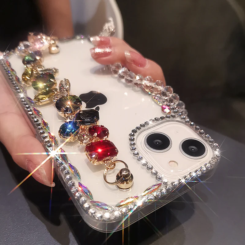 

Женский чехол для IPhone 11 12 13 Pro Max с браслетом из драгоценных камней, Роскошный чехол для IPhone 11 12 13, чехол для телефона со стразами