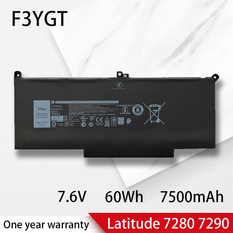 

New F3YGT Laptop Battery for Dell Latitude 12 7000 E7280 E7290 E7380 E7390 E7480 E7490 P73G001/002 2X39G DJ1J0 DM3WC 7.6V 60WH