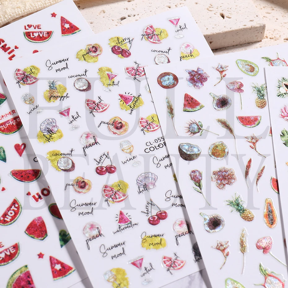 3D Милые Фрукты Наклейка Для Ногтей Арбуз Ананас Папайя Дракон Киви Вишня Лето