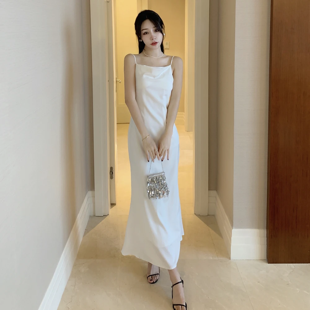 

Summer White Maxi Wrap Slip Dress Women 2022 Long Elegant Bodycon Backless Formal Strap Dresses for Wedding Guest Bridesmaid