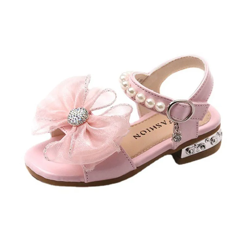 

Сандалии CUZULLAA детские для девочек, элегантные пляжные босоножки с жемчугом и бисером, модная кружевная обувь на плоской подошве с бантом, Размеры 26-36