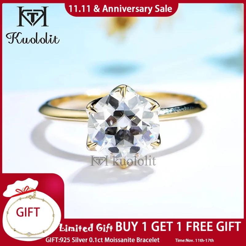 

Kuololit OEC Moissanite 18K 14K 10K Yellow Gold Rings for Women 3CT 2CT Moissanite Luxury Ring for Engagement Wedding New