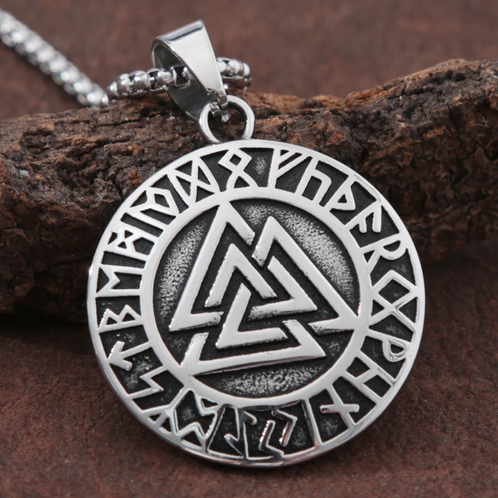 

Vintage Viking Valknut Pendant Necklace Men Nordic Stainless Steel Odin Rune Necklace Chain Fashion Biker Amulet Jewelry