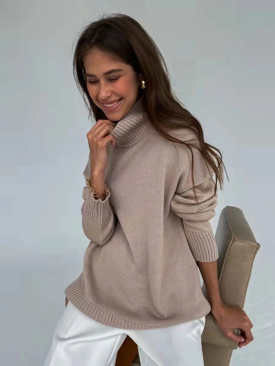 

High Quality Oversized Loose Autumn Winter Women Turtleneck Sweater Fashion Knitted Warm Jumper Ladies Pullover Sweater