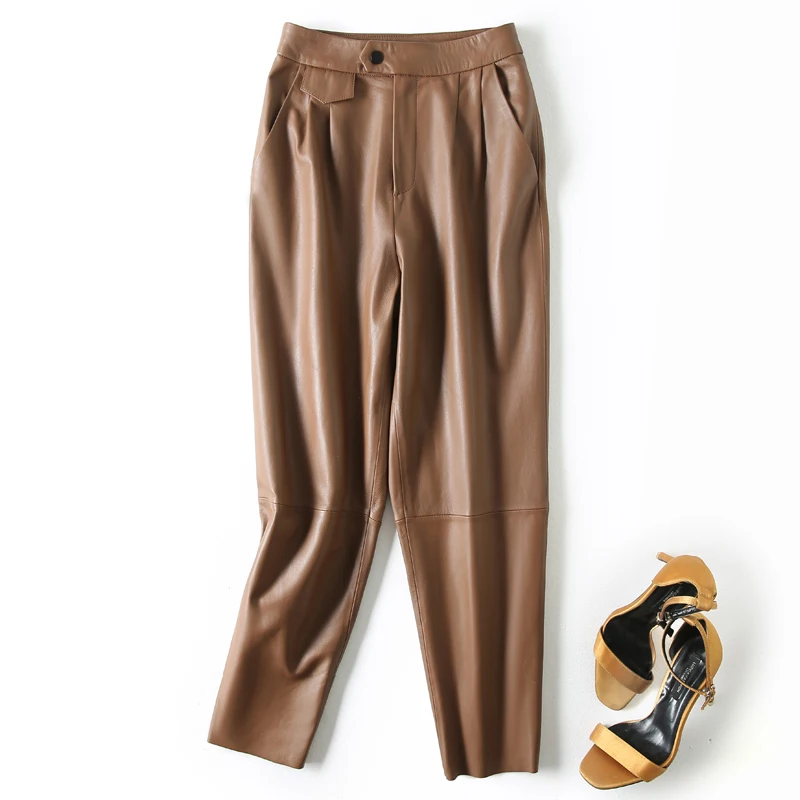 

Leather Trouser 2022 Korean Style Ankle Long Pants Women Fashion Pencil Pant High Waist Streetwear SY3987