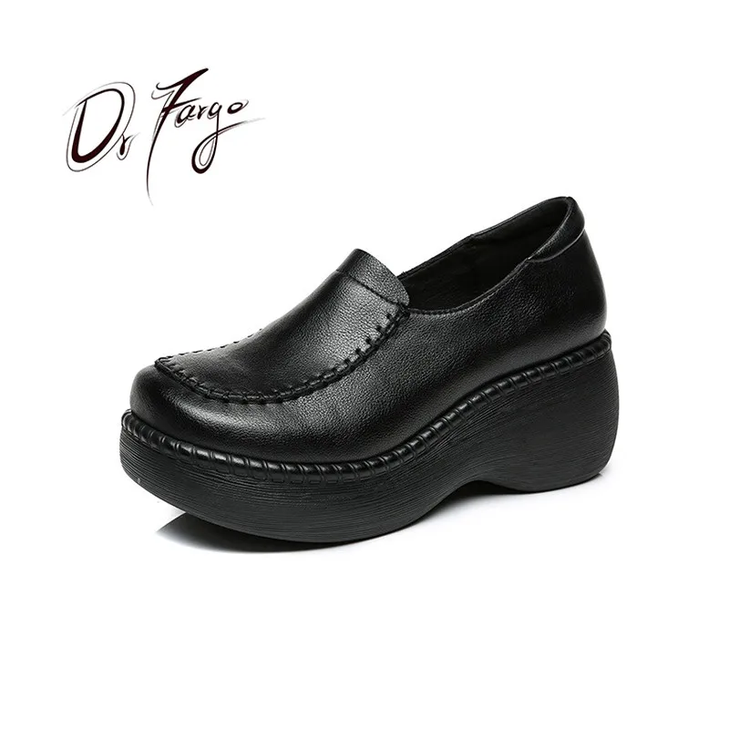 

Женские туфли на толстой подошве DRFARGO, весенне-осенние туфли из натуральной кожи на платформе 6 см, повседневные туфли на высоком каблуке с широкой ножкой