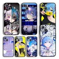 anime cute rem for apple iphone 13 12 11 mini 8 7 6s 6 xs xr x 5 5s se 2020 pro max plus black phone case capa