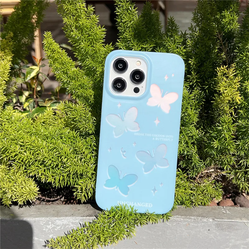 

Many butterflies Back Cover For iPhone 11 Pro Max 13 12 14 Fashion Style Blue background Cartoon Silicone Shockproof Phone Case