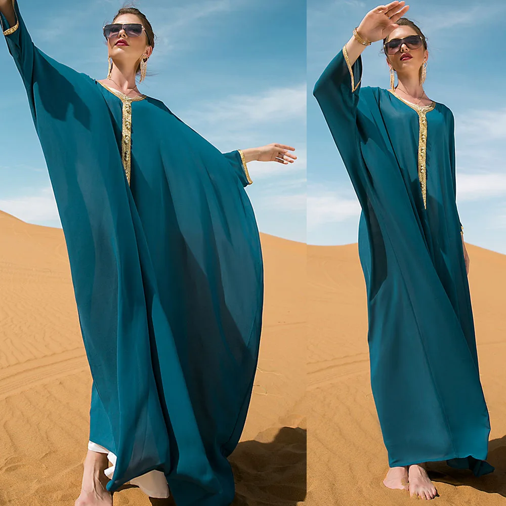 

Moroccan Kaftan Dubai Abaya Oversize Caftan Turkey Arab Robe Muslim Women Dress Batwing Sleeve Eid Ramadan Islamic Clothing Gown