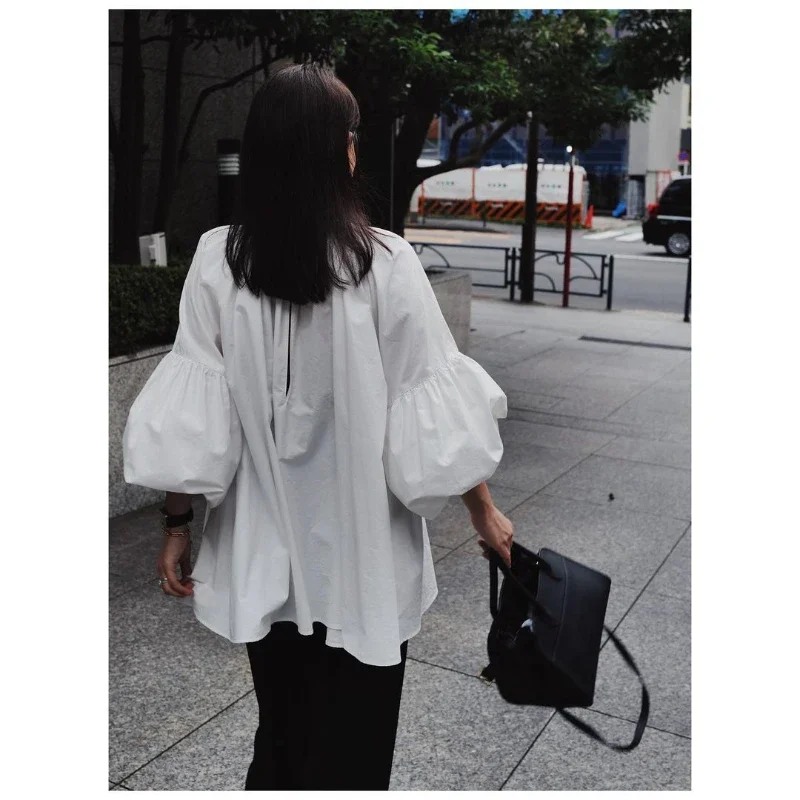 Модная рубашка Kuzuwata в японском стиле с пышными рукавами свободная приталенная