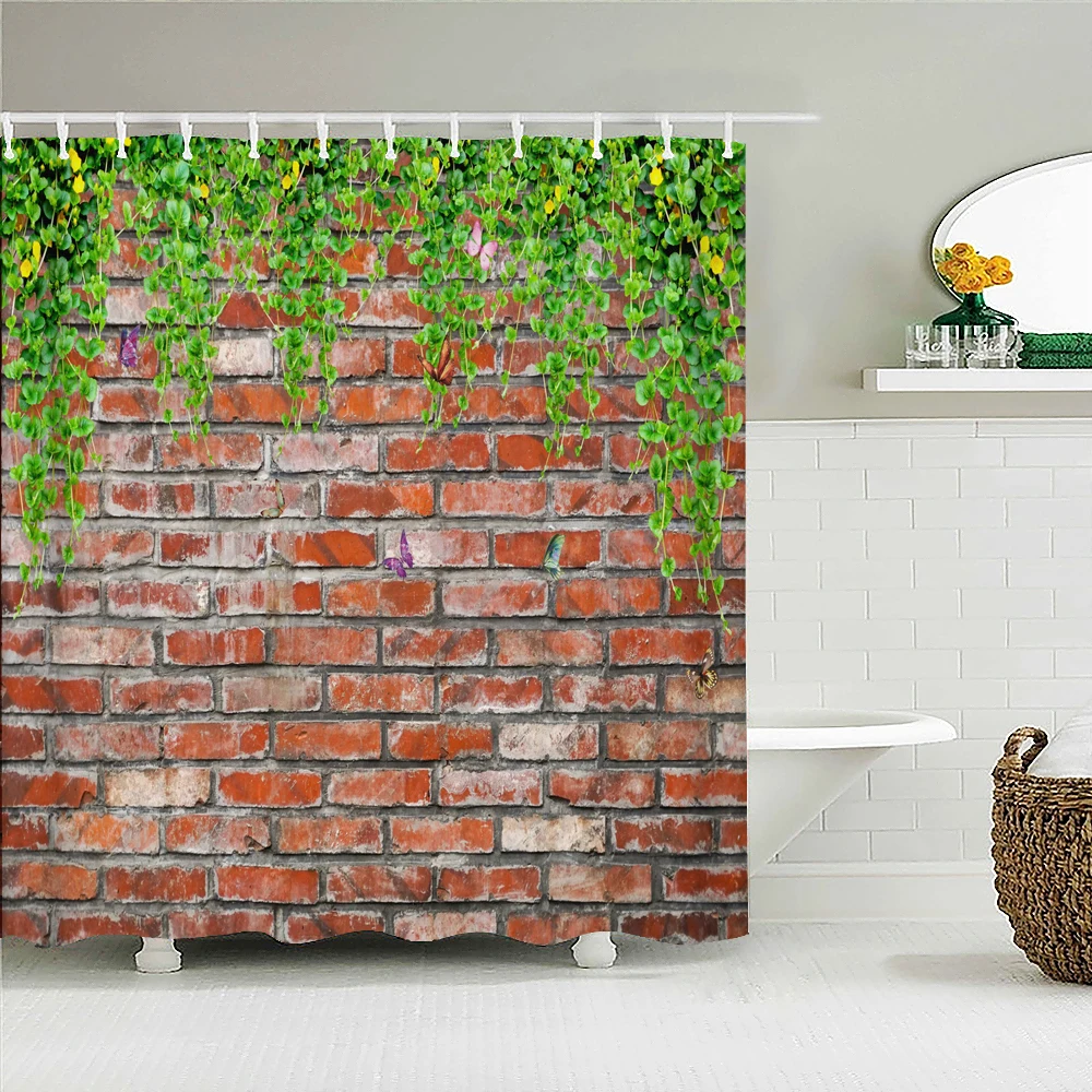 

3d-занавески для душа с изображением кирпичной стены и бабочек, декоративные шторы для ванной из искусственной ткани, 240x180 см, занавески для в...