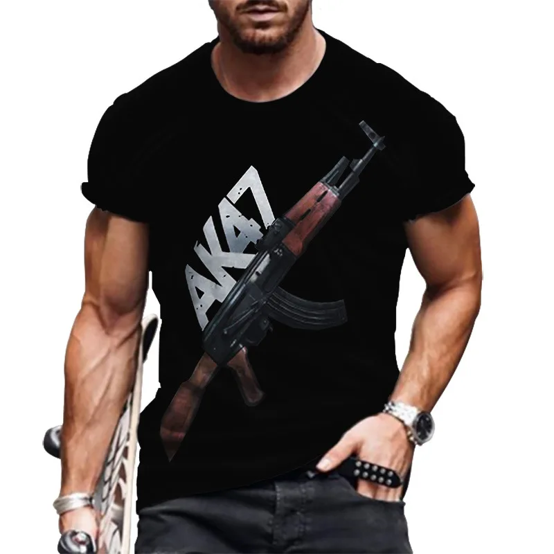

Gun T Shirt For Men 3d Printed Ak47 Gun Men's T Shirts Loose Cool Pistol Top Tee Shirt Men Clothing Oversized Short Sleeve Camis