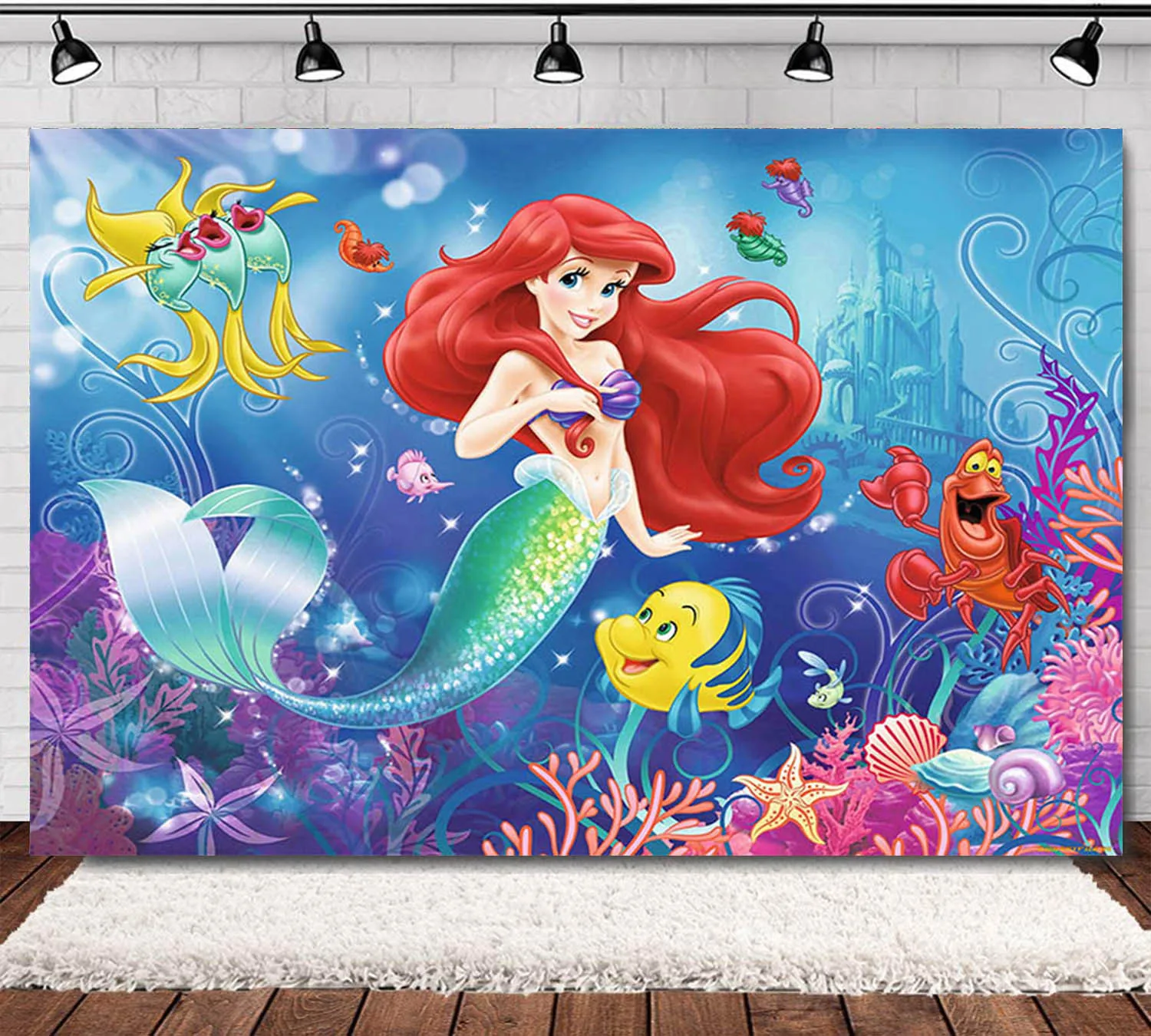 

Disney The Little Mermaid birthday Party Banner Supplies decoration Photo props curtains Princess photography background cloth