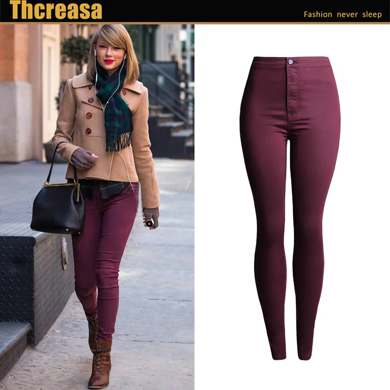 

Женские однотонные эластичные джинсы, повседневные узкие брюки-карандаш с высокой талией, модные облегающие леггинсы с подъемом ягодиц, че...