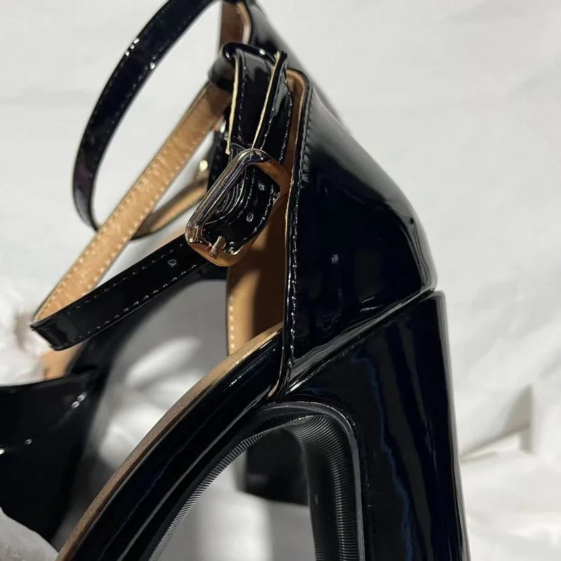 High Heels Sexy Patent Leather Party Shoes New Women's Sandals Thick High Heel Platform Pumps Black Pink Big Size Zapatos Mujer